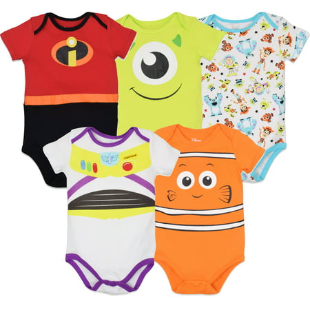 Disney Pixar Baby Boy Girl 5 Pack Bodysuits Nemo Buzz Incredibles Monsters Inc. 24M