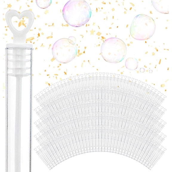 Wedding Bubbles Bulk - White Heart Top Wands (100 Count) Individual Mini Bubble Wand Favors for Weddings, Celebration Party Favor for Guests - Stock Your Home