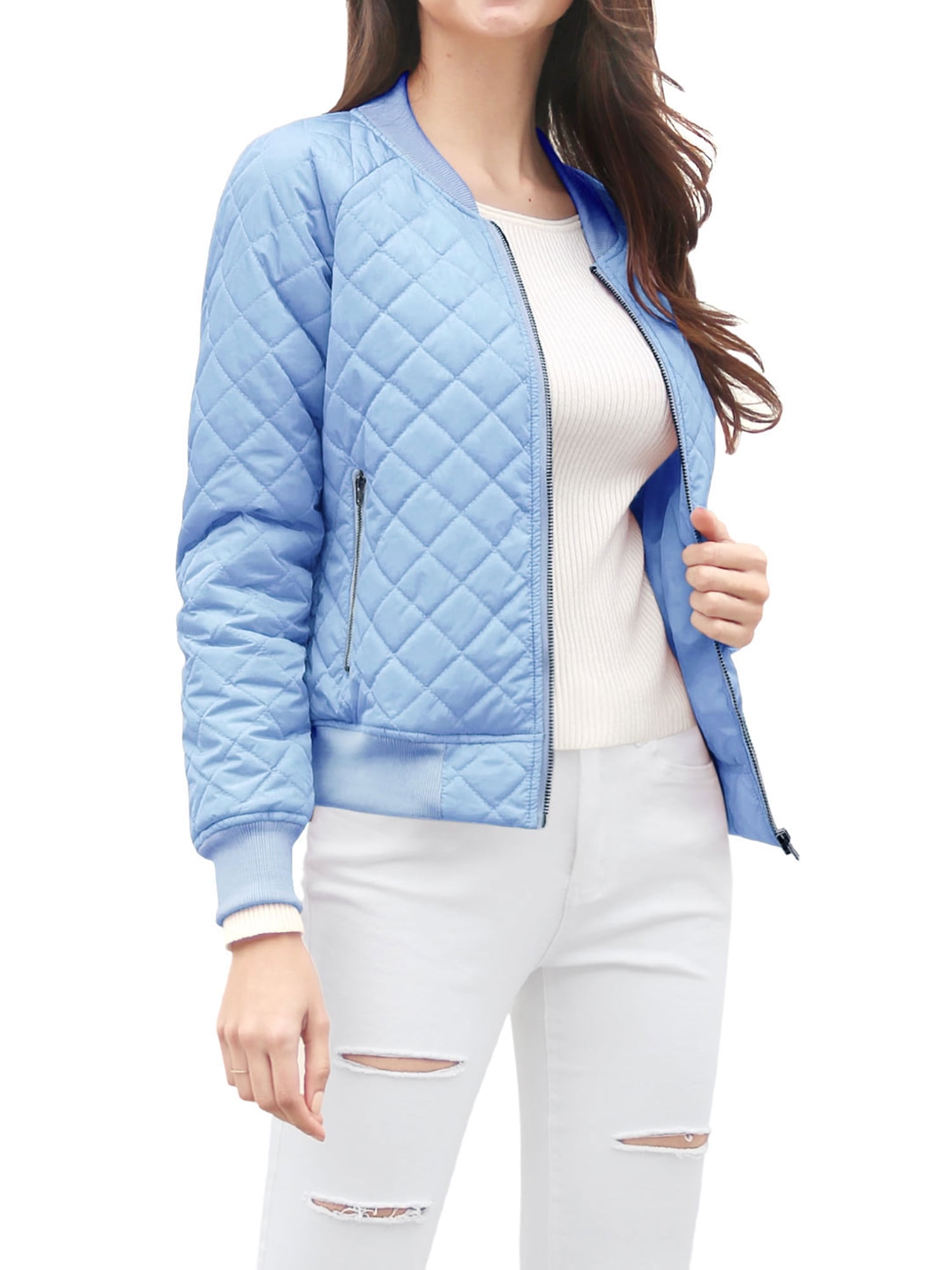 Allegra K Allegra K Women's Quilted Zip Up Raglan Sleeves Bomber Jacket M Baby Blue Walmart