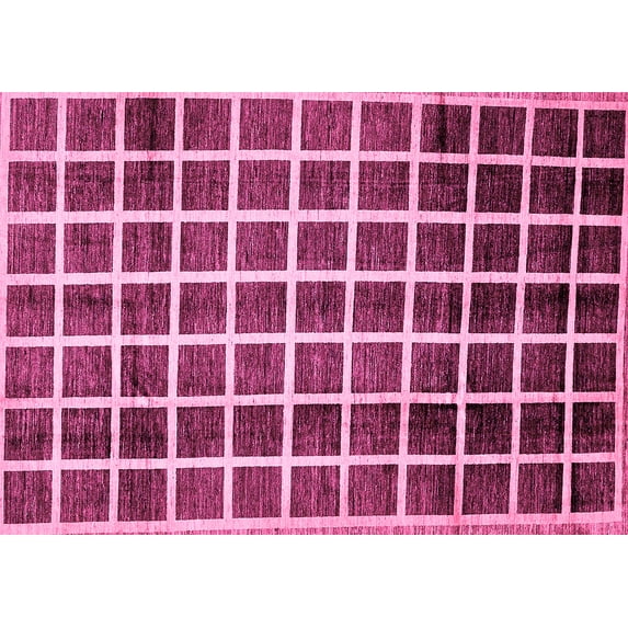 Ahgly Company Indoor Rectangle Checkered Pink Modern Area Rugs, 7' x 10'