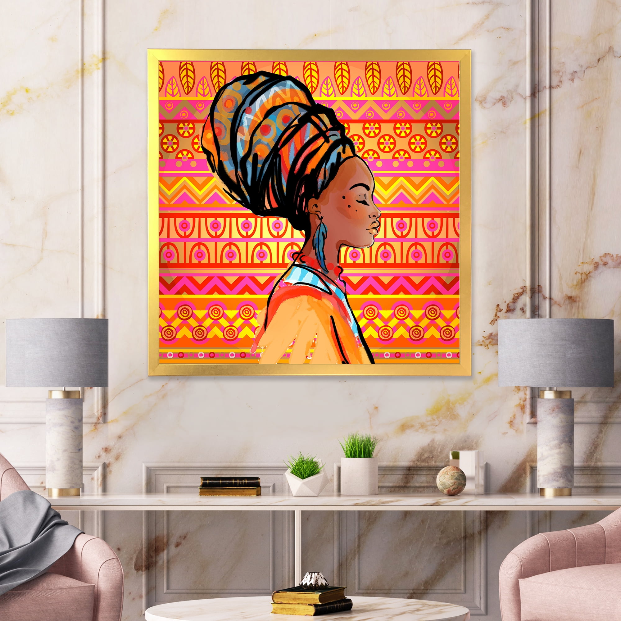 Designart 'Portrait of African American Woman With Turban I' Modern Framed Art Print