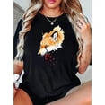 thumbnail image 1 of Camiseta de moda para mujer con estampado de zorro y rosa, cuello redondo, manga corta, 100 % algodón, estampado animal, corte cómodo para todo el año, ideal para el tiempo libre., 1 of 5