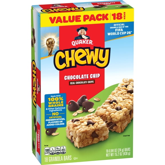 Quaker Chewy Chocolate Chip Granola Bars 18 Count, 0.84 oz Bars