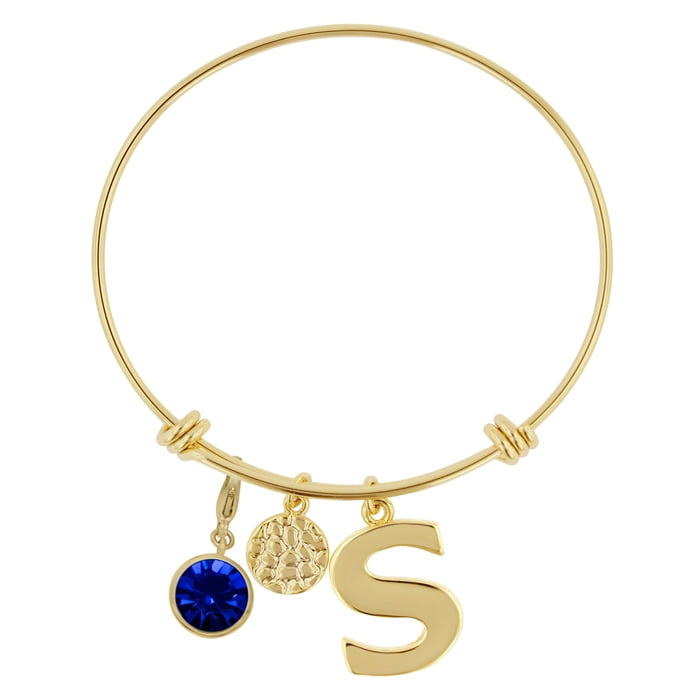 Initial Charm Bracelet With Sapphire Crystal Birthstone, For September Babies by SuperJeweler