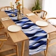 thumbnail image 3 of Navy Blue Striped Ombre Table Runner - 36 Inch Long, Kitchen Dining Table Runner Dresser Scarves, Modern Blue Moire Geometric Farmhouse Decor for Coffee Tables Wedding Party Banquet, 3 of 8