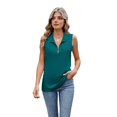 thumbnail image 3 of Womens Ribbed Tank Top Zipper V Neck Dressy Casual Blouses Sleeveless Camisole Tops Work Tank Shirts Dark Green S, 3 of 9