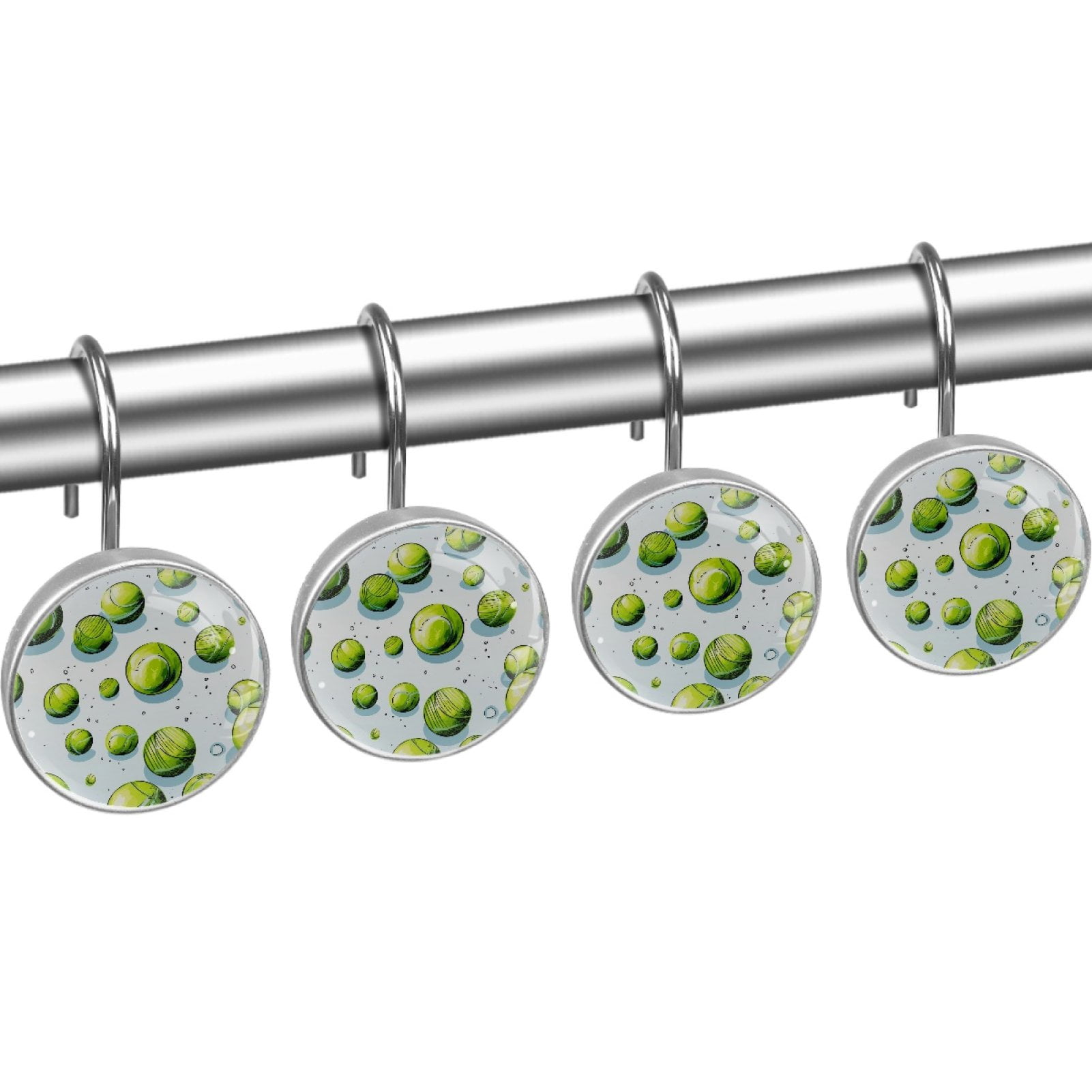 HemaKayy 12 Pcs Decorative Shower Curtain Hooks - Stainless Steel Rings for Bathroom Décor - Easy Glide & Secure Hold - Perfect Decoration for Bathroom Shower Rods - Tennis Balls