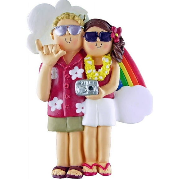 Vacation Couple Male Blonde Female Brown Personalized  Christmas Ornament DO-IT-YOURSELF