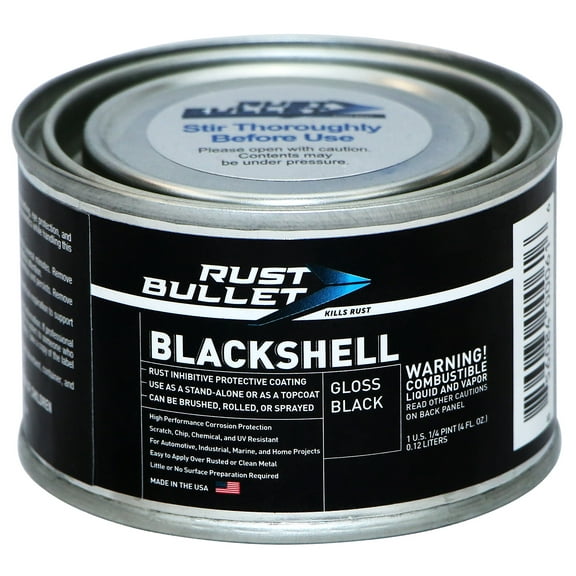 Rust Bullet - BlackShell Gloss Black Protective Coating and Topcoat- 1/4 Pint