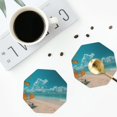 thumbnail image 4 of Vsdgher Shopping Cart On Tropical Beach Print Leather Coasters for Drinks, Durable Drink Coasters 4 Set for Tabletop Protection, Luxurious Home Décor and Housewarming Gift-Octagon, 4 of 6