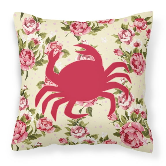 Carolines Treasures Crab Shabby Chic Yellow Roses Fabric Decorative Pillow 14Hx14W multicolor