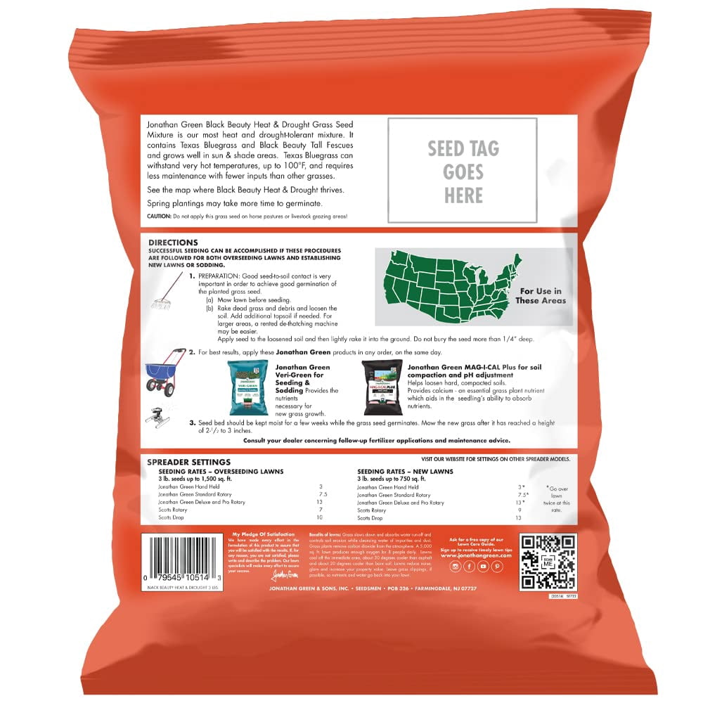 Jonathan Green (10514) Black Beauty Heat MVR1&nbsp;& Drought Resistant Grass Seed - Cool Season Lawn Seed (3 lb)