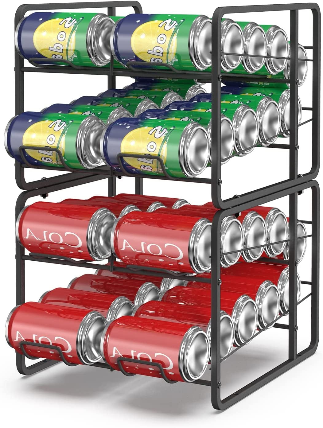 Black Can Organizer Rack Stackable Dispenser, 20 Standard 12oz Cans, 2