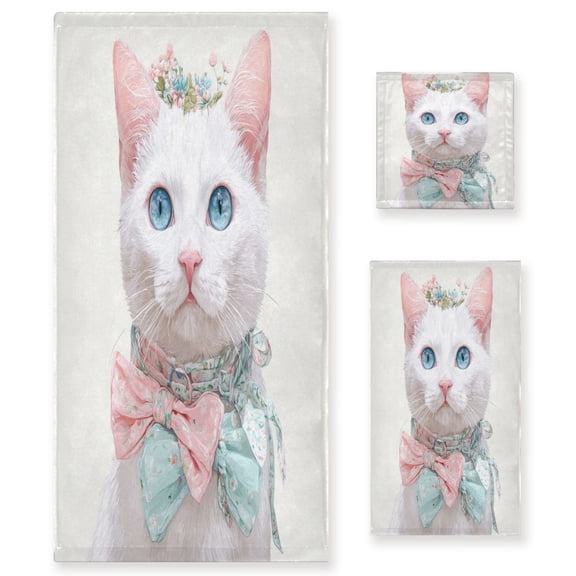 Three-Piece Towel Set Face Towel Towel Set Hand Towel Bath Towel Cotton Bath Towels Bath Towel Sets Hand Bath Towels White Cat