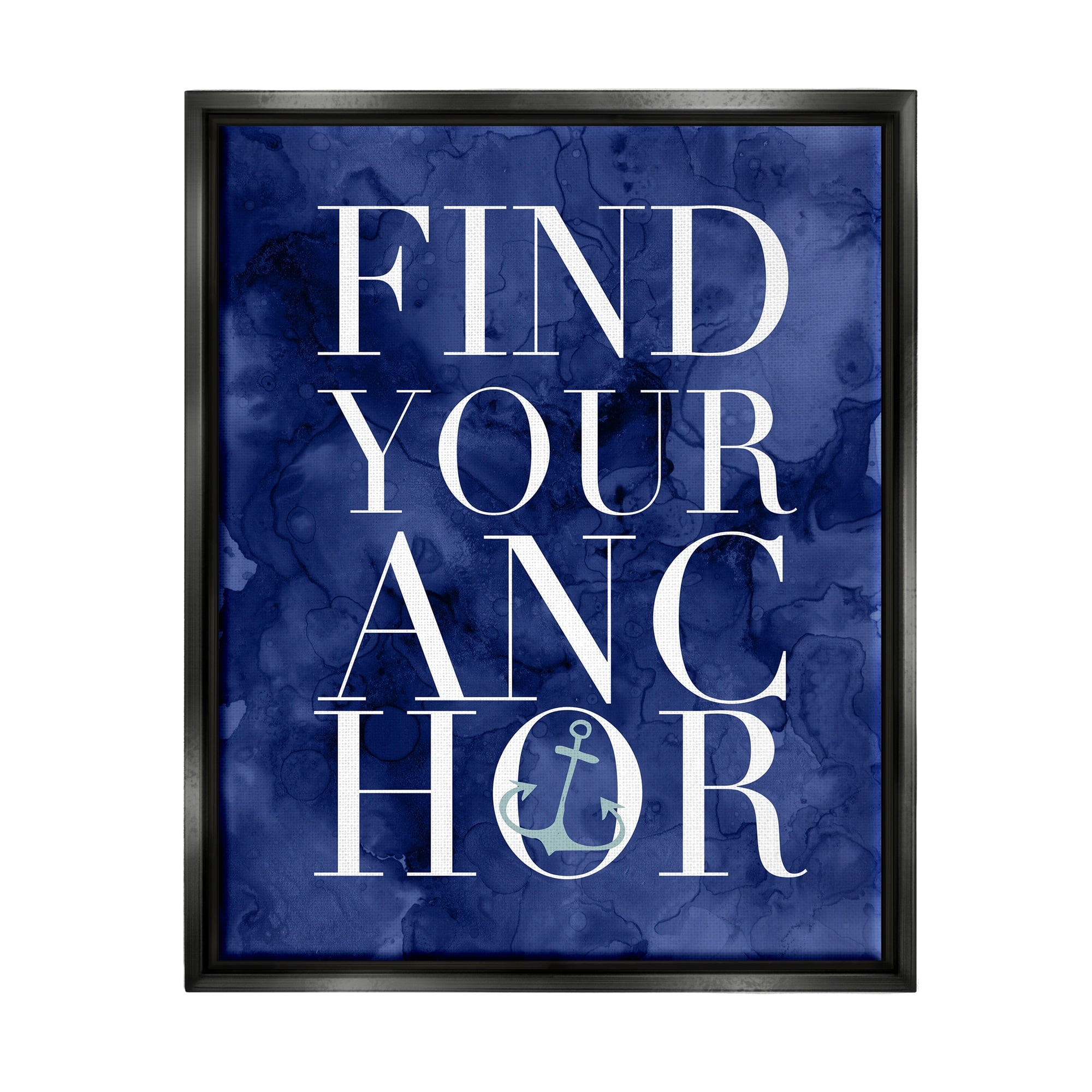 Stupell Industries Find Your Anchor Ocean Theme Anchor Text Graphic Art Metallic Gold Floating Framed Canvas Print Wall Art, Design by Daphne Polselli
