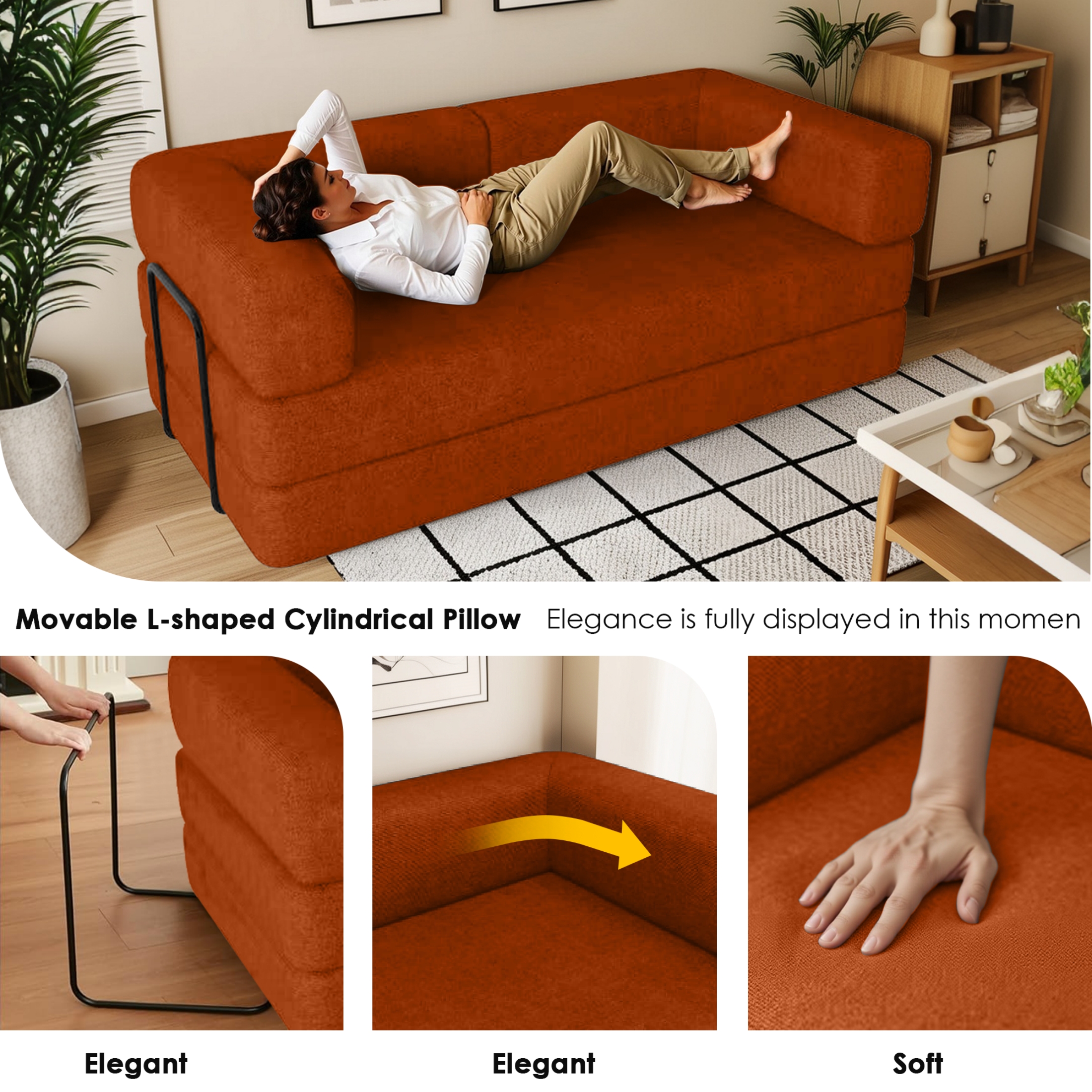 EPWOP Convertible Sleeper Sofa Bed with Pillows for Small Spaces, King Size, Orange
