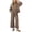 Brown, variant on Women Gingham Plaid 2 Piece Outfit Long Sleeve Ruffle Hem Loose Top Wide Leg Cropped Pants Casual Loungewear Set Black XXL