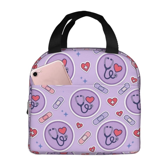 Nurse Lunch Bag Medical Print Insulated Lunch Box For Women Men Reusable Cooler Tote With Front Pocket Handheld Meal Prep Bag For Work Office
