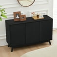 thumbnail image 3 of Wirrytor Fluted Sideboard Buffet Cabinet with 3 Doors, Wood Accent Storage Cabinet, Small Credenza Cabinet for Kitchen Dining Living Room Entryway (Black), 3 of 8