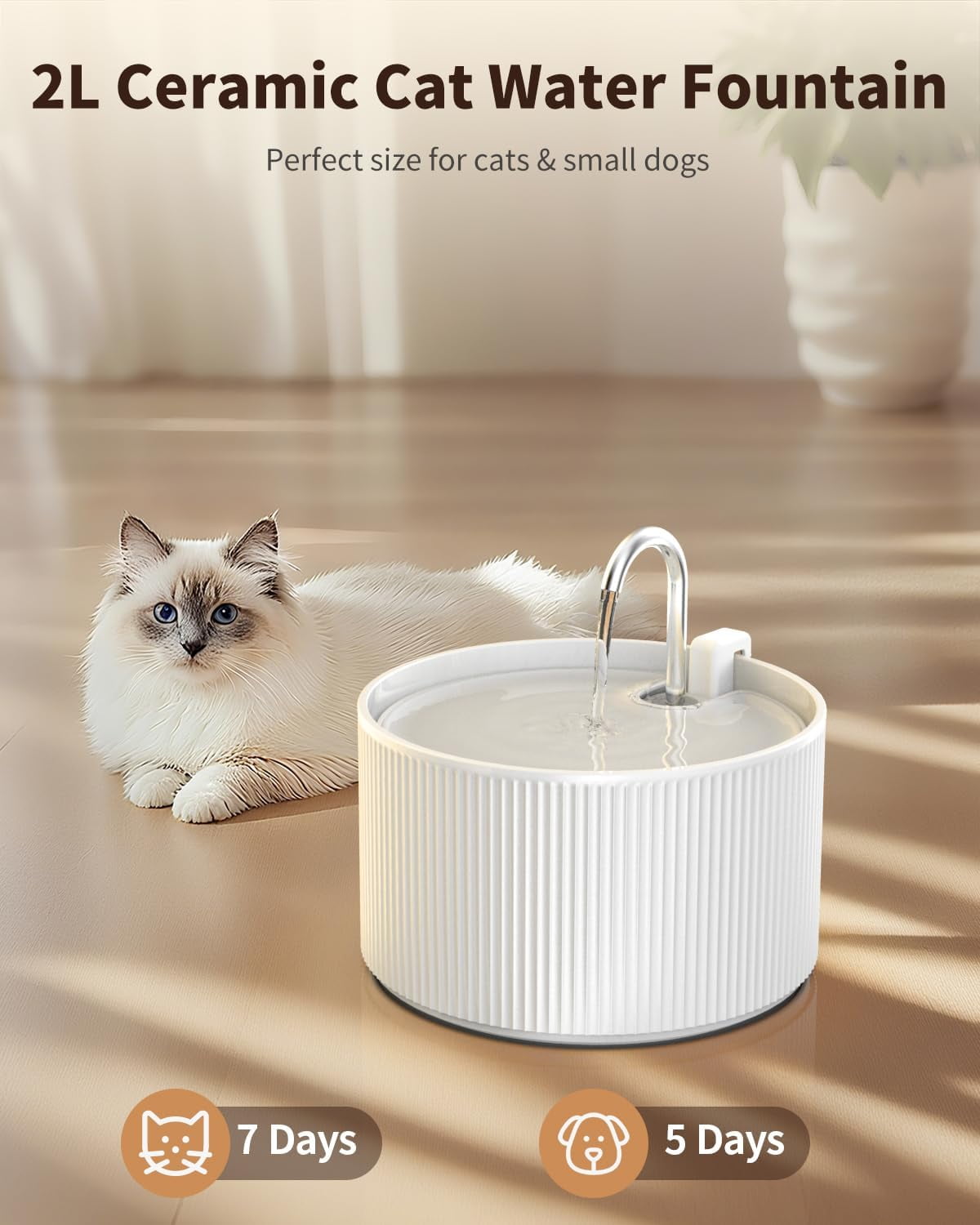 Quiet 2.1L Pet Water Fountain with Dual Pumps and Triple Carbon Filters for Cats and Dogs