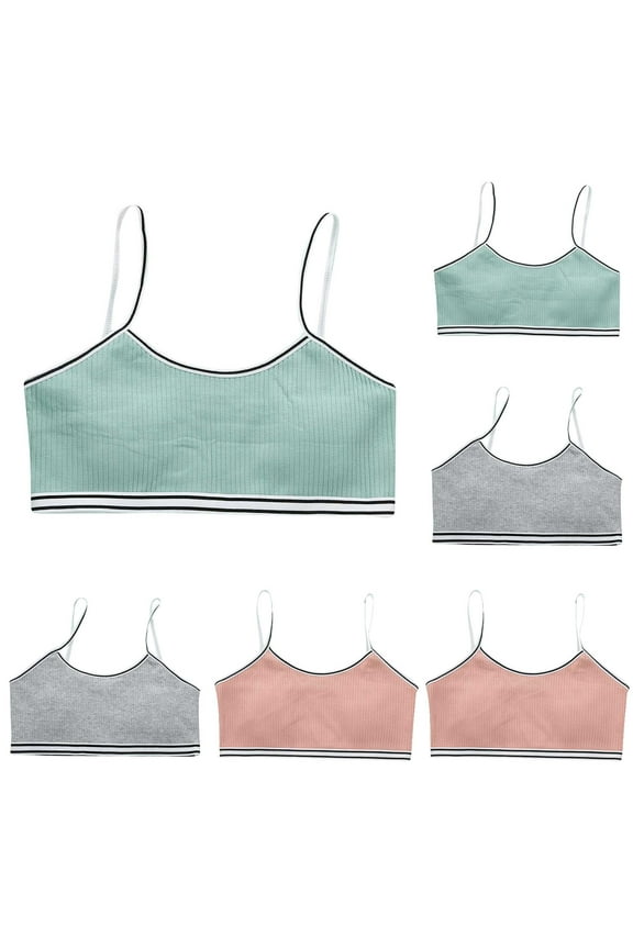 Training Bra for Girls 10-12 Racerback Straps & Soft Elastic Cotton & Spandex 10 to 16 Years Girls Seamless Training Bras Underclothe 6Pcs