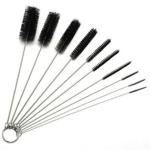 LITTLE HOME Bottle Cleaning Brush Set 10 Pieces Strip Type Cleaner Long Handle Tube Pipe Brushes Small Diameter Nylon Bristles for Home Kitchen Laboratory 2-25mm Black