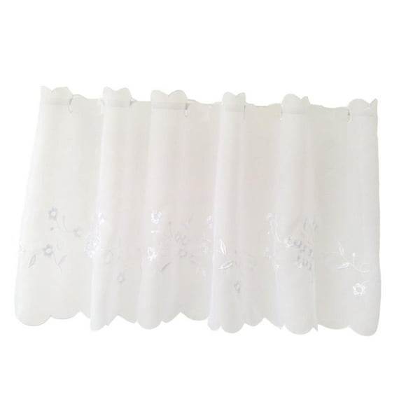 Embroidered Lace Half Valance Eyelet Tier Curtains Kitchen Window Treatment - 3 Colors 6 Sizes Available White 30x120cm