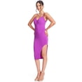 thumbnail image 3 of Va Va Voom Dress - Women's Pointed bodice satin midi body-con dress with side skirt cut-out, 3 of 17