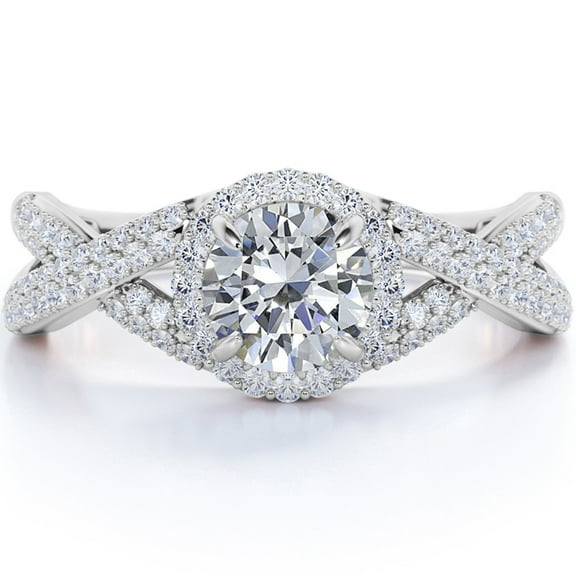 JeenMata 1 Carat Round Cut Moissanite Wedding Ring in 18k White Gold Over Silver