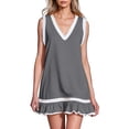 thumbnail image 2 of Karight Womens Color Block V-Neck Sleeveless Mini Dress Ruffle Hem Casual Shift Dress Summer Beach Sundress, 2 of 8