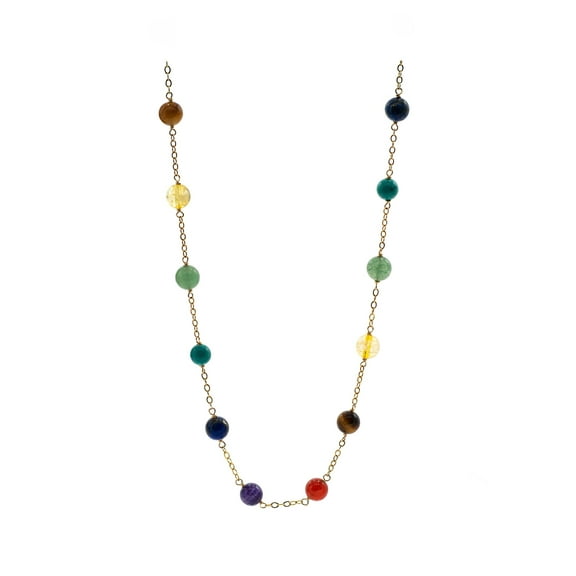 1160 Jewelry 14k Gold-Filled Chain Tin-Cup Style Necklace with 6mm Chakra Stone Stations, 18" for Unisex Adults