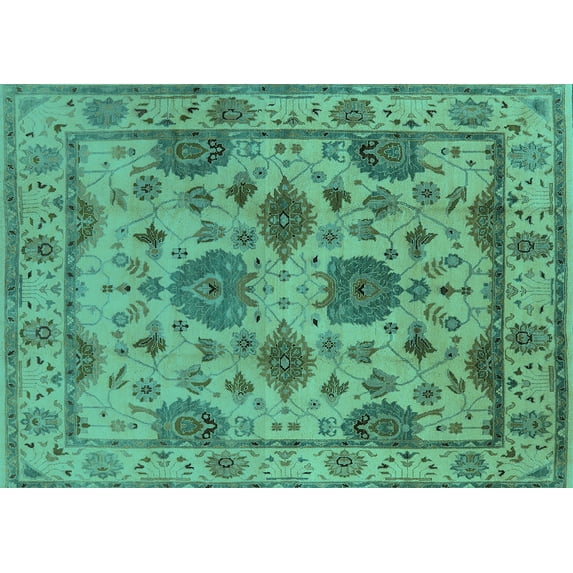 Ahgly Company Indoor Rectangle Oriental Turquoise Blue Traditional Area Rugs, 7' x 10'