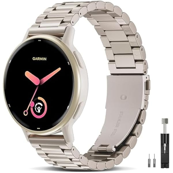wonima11 Compatible with Garmin Forerunner 165 Band/Forerunner 55/245/645/570-42mm, 20mm Quick Release Stainless Steel Metal Strap Replacement Wristband for Vivoactive 6/5/3/3 Music/Venu Sq 2