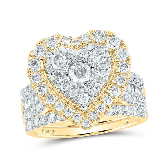 10K Yellow Gold Round Diamond Heart Bridal Wedding Ring Band Set 2ctw, Women's Size: 5-10
