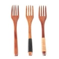 thumbnail image 4 of Yongwei Wooden Fork 3pcs Japanese Style Fork with Tied Line on Handle Wooden Four-teeth Forks Tableware for Home, 4 of 10