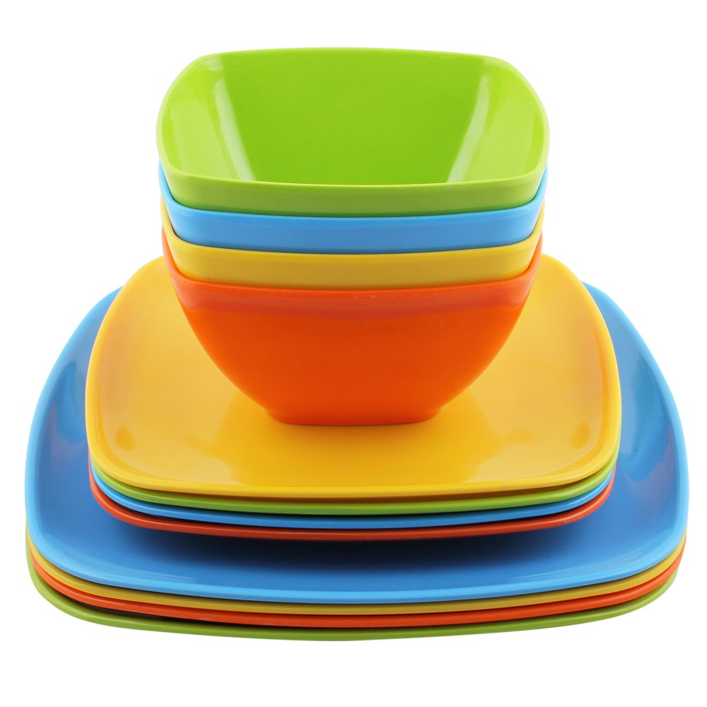 Melange 12Piece 100 Melamine Square Dinnerware Set (Squares Solid