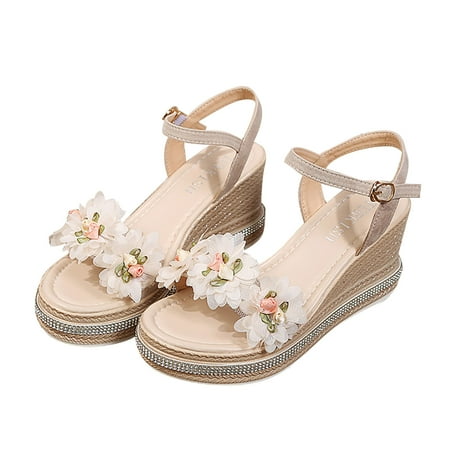 

Honeeladyy Clearance under 10$ Summer Ladies Shoes Fish Mouth Medium Wedge Heel Metal Buckle Women s Sandals