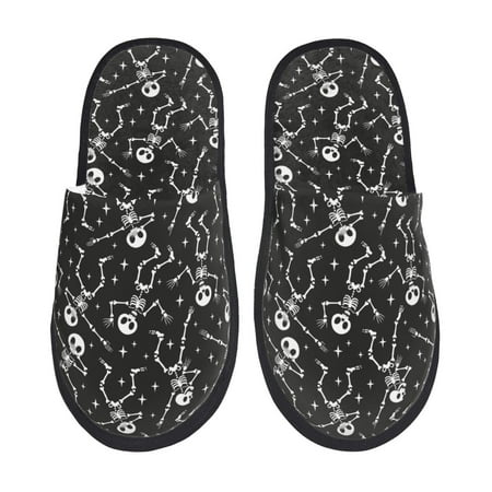 

Balery Retro Skeleton Dancing On Halloween Party Slient Indoor Furry Fleece Comfort House Shoes Soft Non-Slip Home Shoes Cotton slippers House Slippers-- Medium