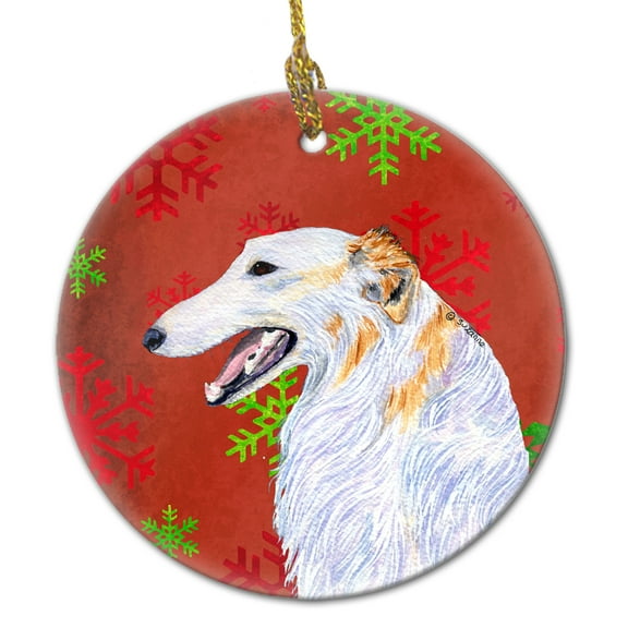 Carolines Treasures SS4682-CO1 Borzoi Red Snowflakes Holiday Christmas Ceramic Ornament, Multicolor