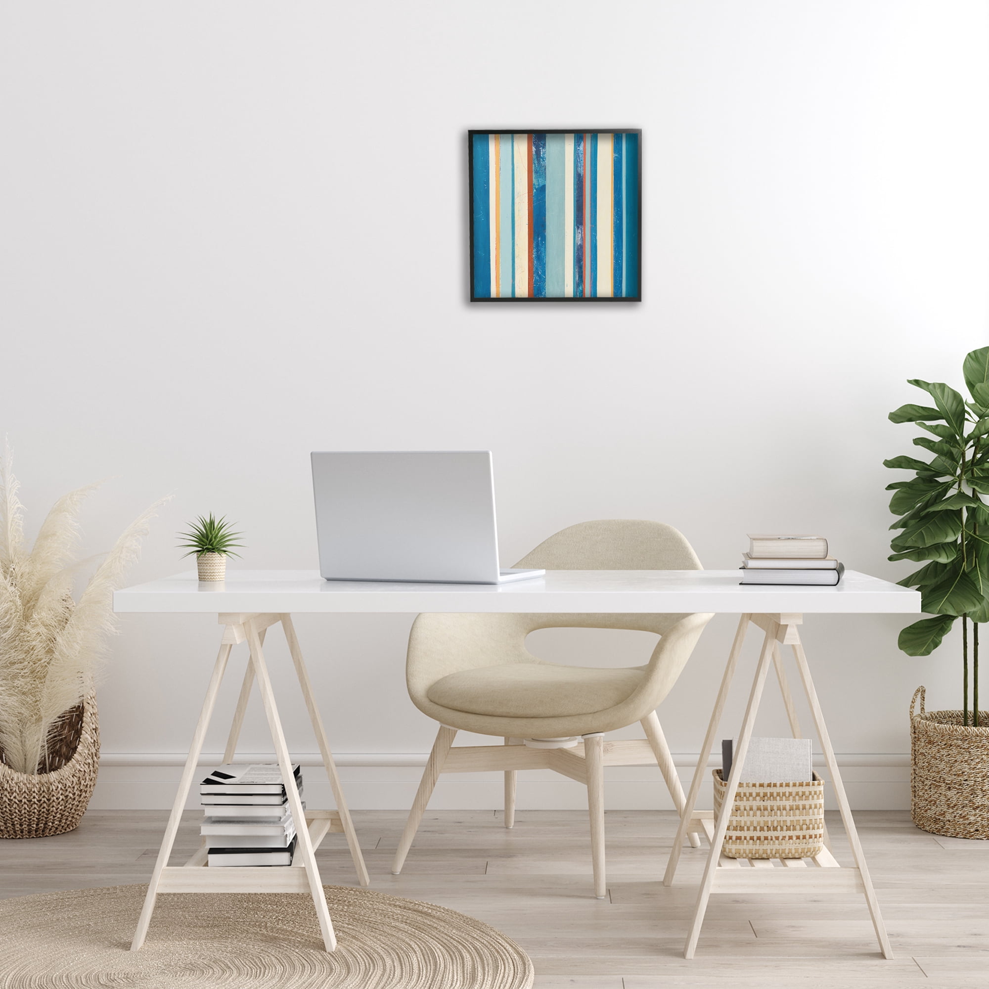 Stupell Industries Distressed Blue Stripes Abstract Painting Black Framed Art Print Wall Art, 17 x 17