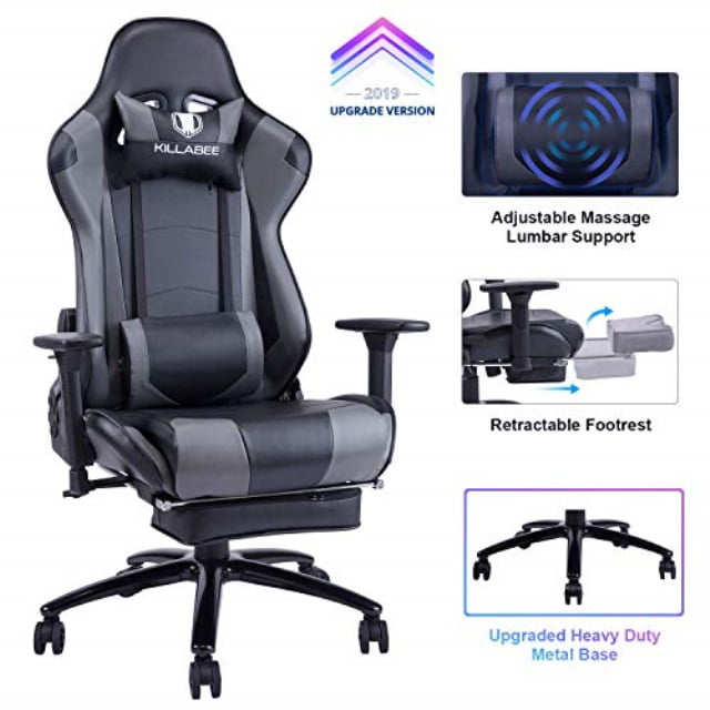 350 Lb heavy duty gaming reclining chair footrest High back big and tall leather 