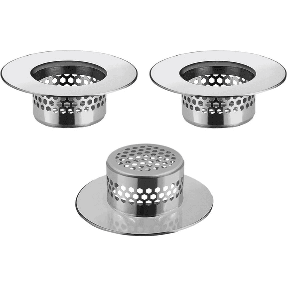 MOYISHI Bathroom Sink Strainer (3 Pack), Bathtub Drain Cover Lavatory Sink Drain Strainer Hair Catcher for Laundry Utility RV Sink, Stainless Steel Drain Filter.  Fit Hole Size from 1.25in to 1.6in