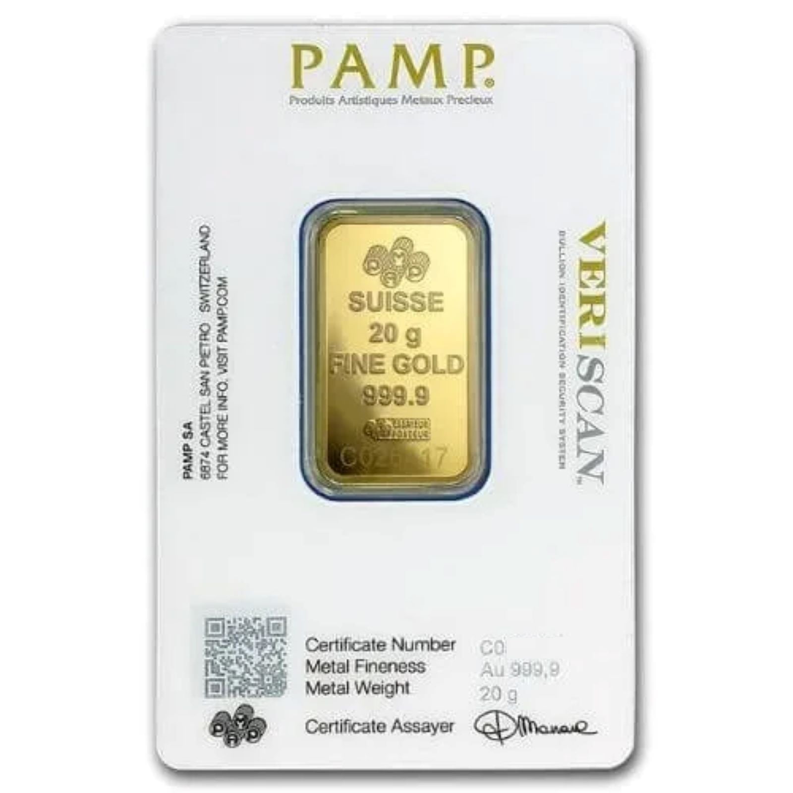 PAMP Suisse 20 Gram Gold Bar - Lady Fortuna, 20 mm, 1 Piece