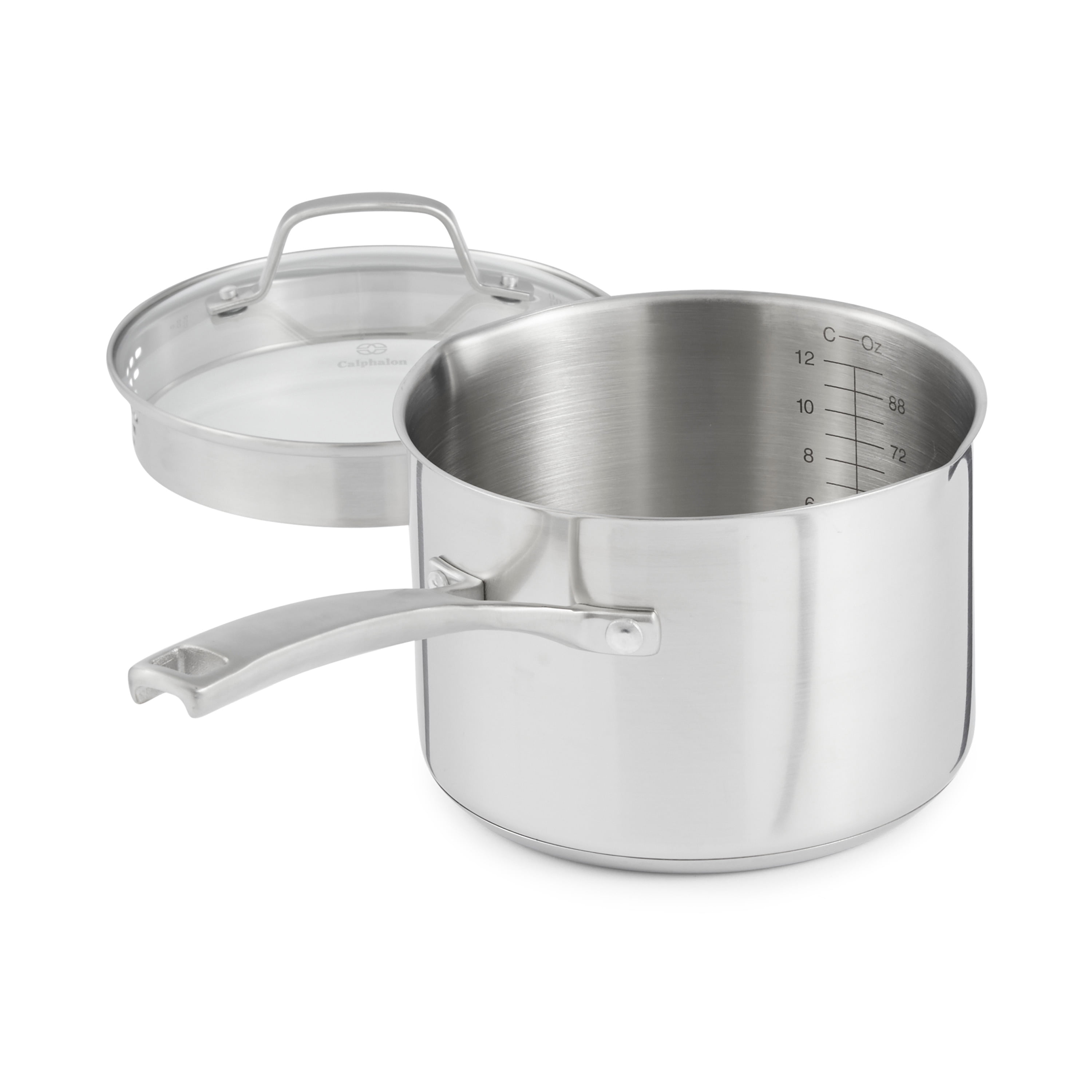 Calphalon Tri-Ply 4.5 qt. Aluminum Sauce Pan in Stainless Steel with Glass  Lid – Monsecta Depot