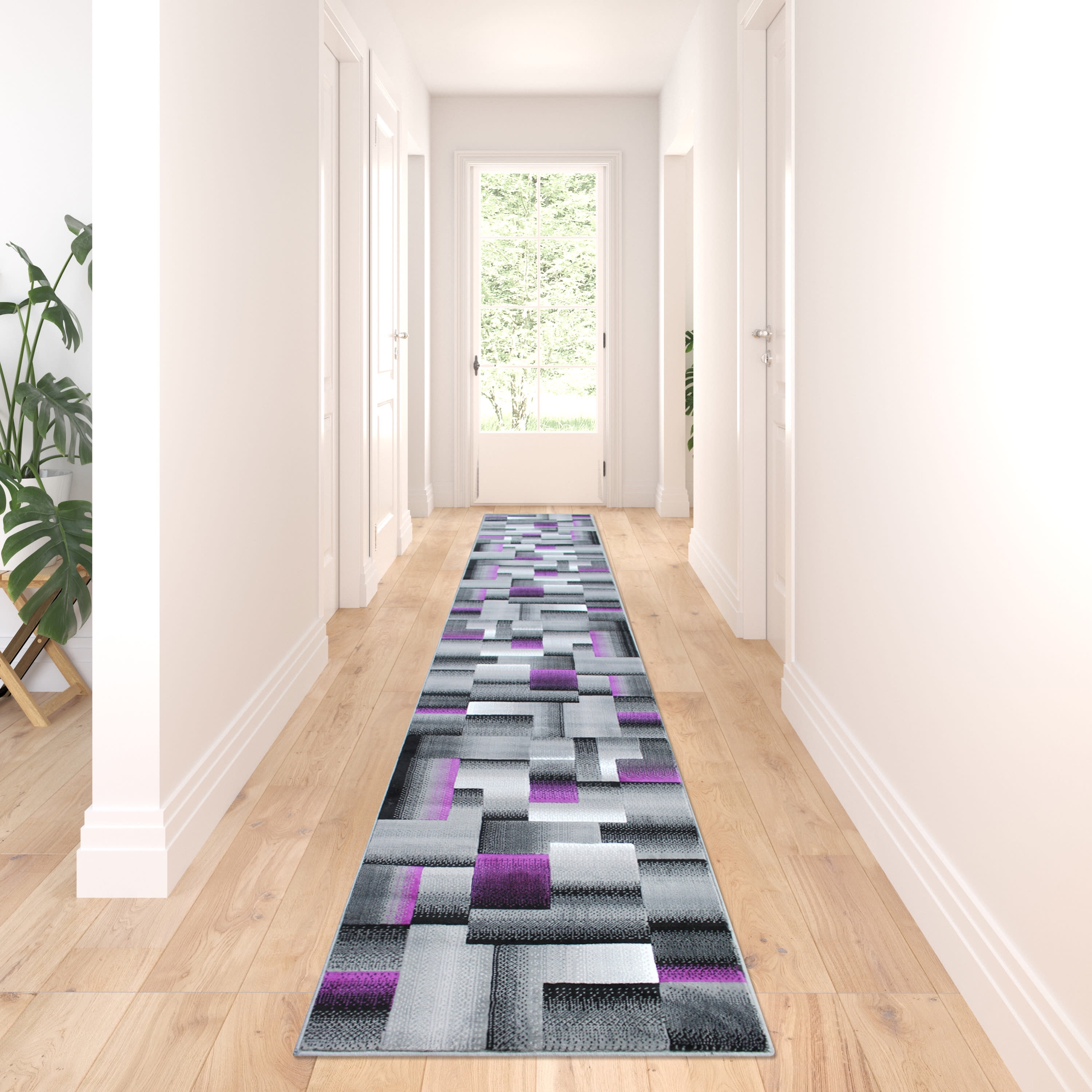 Masada Rugs Modern Contemporary Runner Area Rug, Purple Grey Black (32