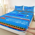thumbnail image 3 of Homewish Modern Railway Truck Bed Sheets,Vehicle Train King Sheets,Blue Orange Sheet Set For Teens,Breathable Home Decor,4 Pieces, 3 of 7