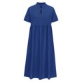 thumbnail image 7 of Dazajoo Flowy Linen Summer Dresses for Women Plus Size Solid Color Short Sleeve Dress 2025 Lightweight Baggy V Neck Ankle - Length Dresses Holiday Sales,Blue,XXL, 7 of 7