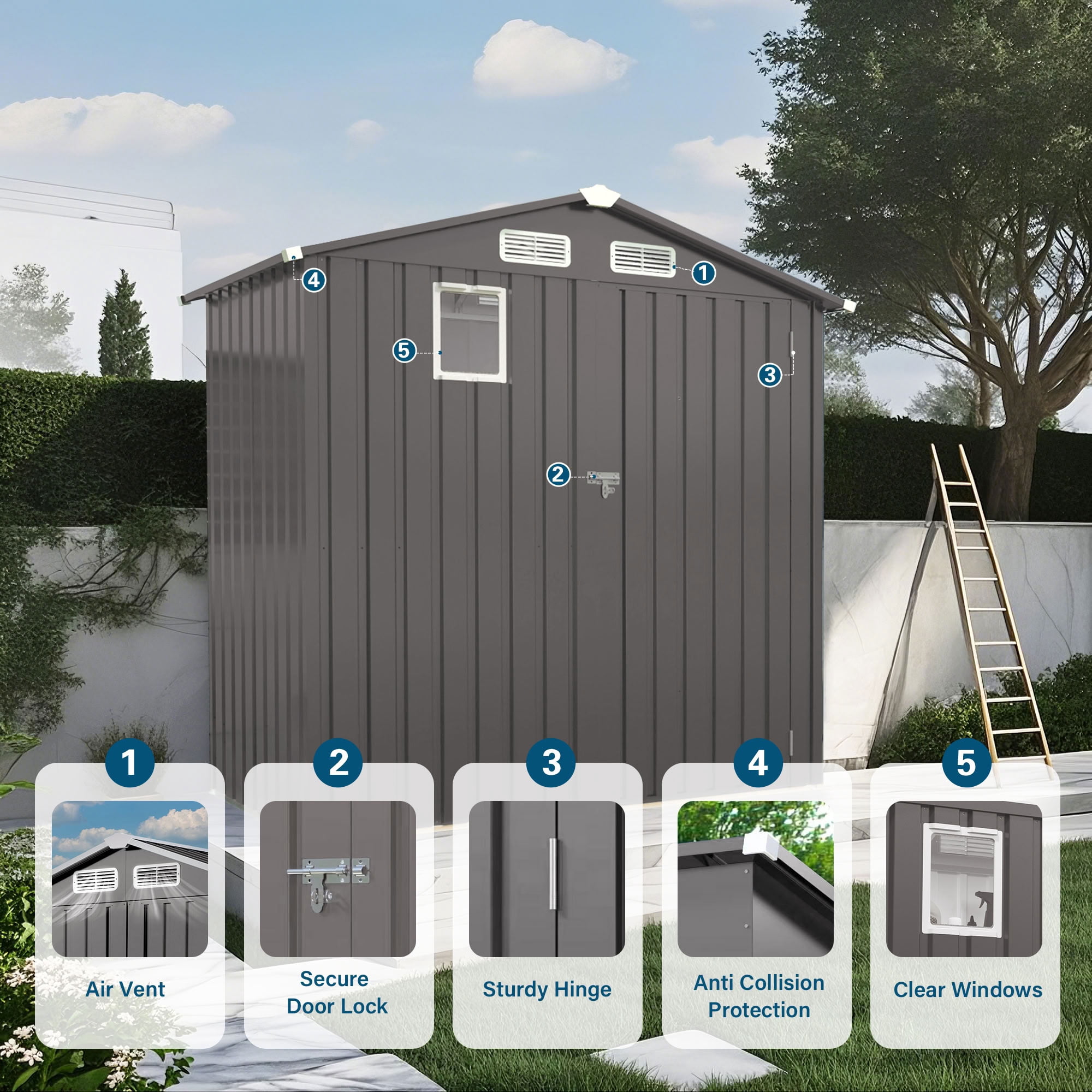 MAYEERTY 6x3.6 FT Metal Outdoor Storage Shed, Tool Shed with Watertight Roof, Window & Lockable Door, Tool Room for Garden, Backyard