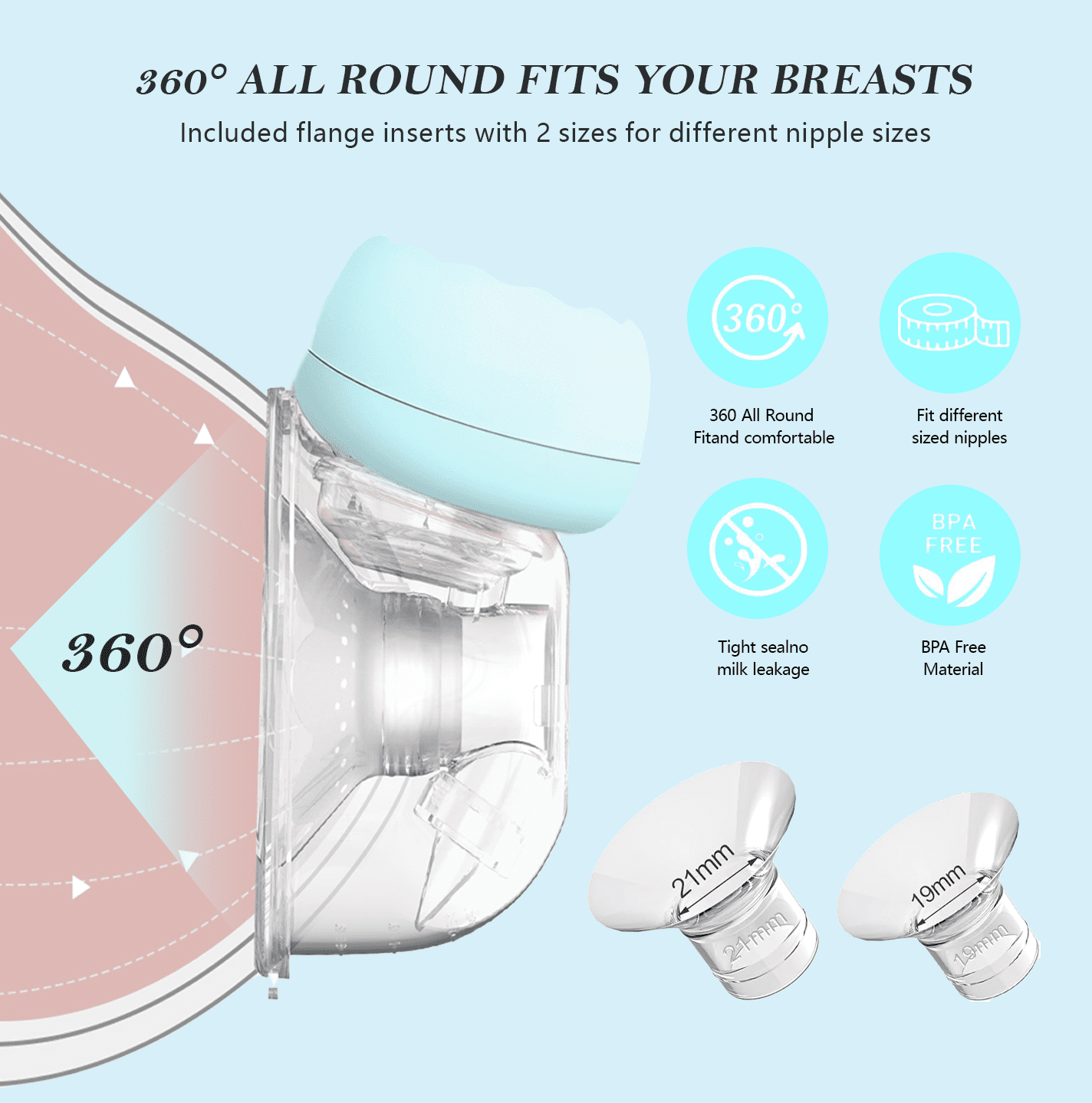 Yadala Breast Pump, Hands Free Breast Pump Portable Electric Breast Pump with 4 Modes & 12 Levels, 2 Pack, Blue