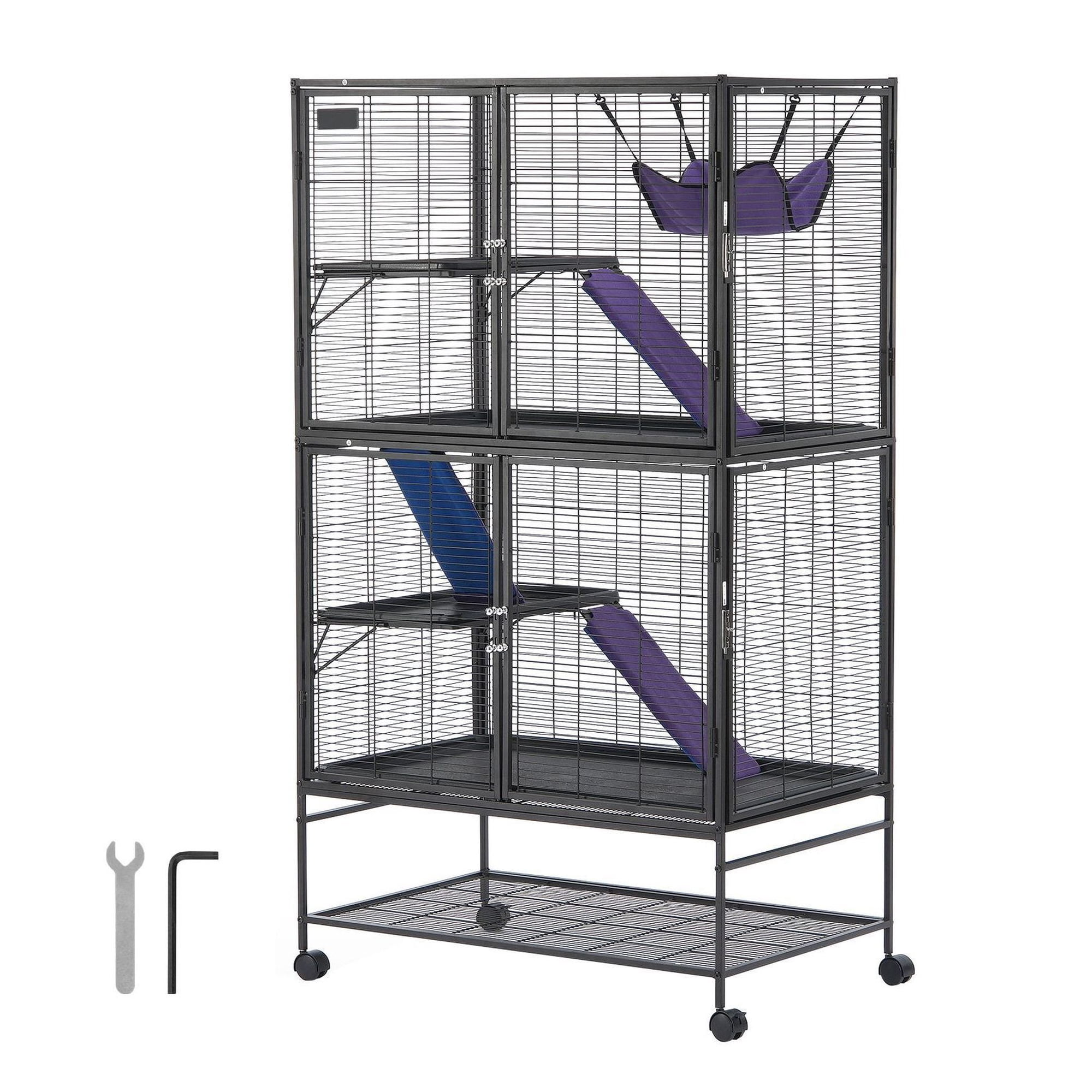Ferret Cage 64.6", 4-Tier Metal Cage, Small Animal Cage w/Ramps & Tray - Rats, Hamsters, Guinea Pigs, Chinchillas, Hedgehogs